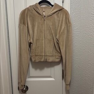 SKIMS Velour Hoodie Cropped Zip-up Hoodie in Honey, Size Medium